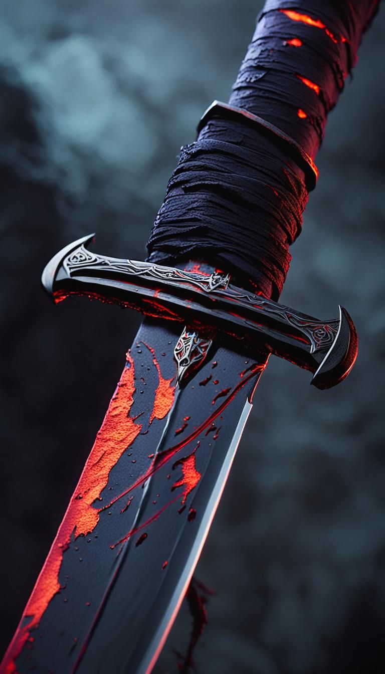 Cursed Katana with Glowing Veins in Dark Aura