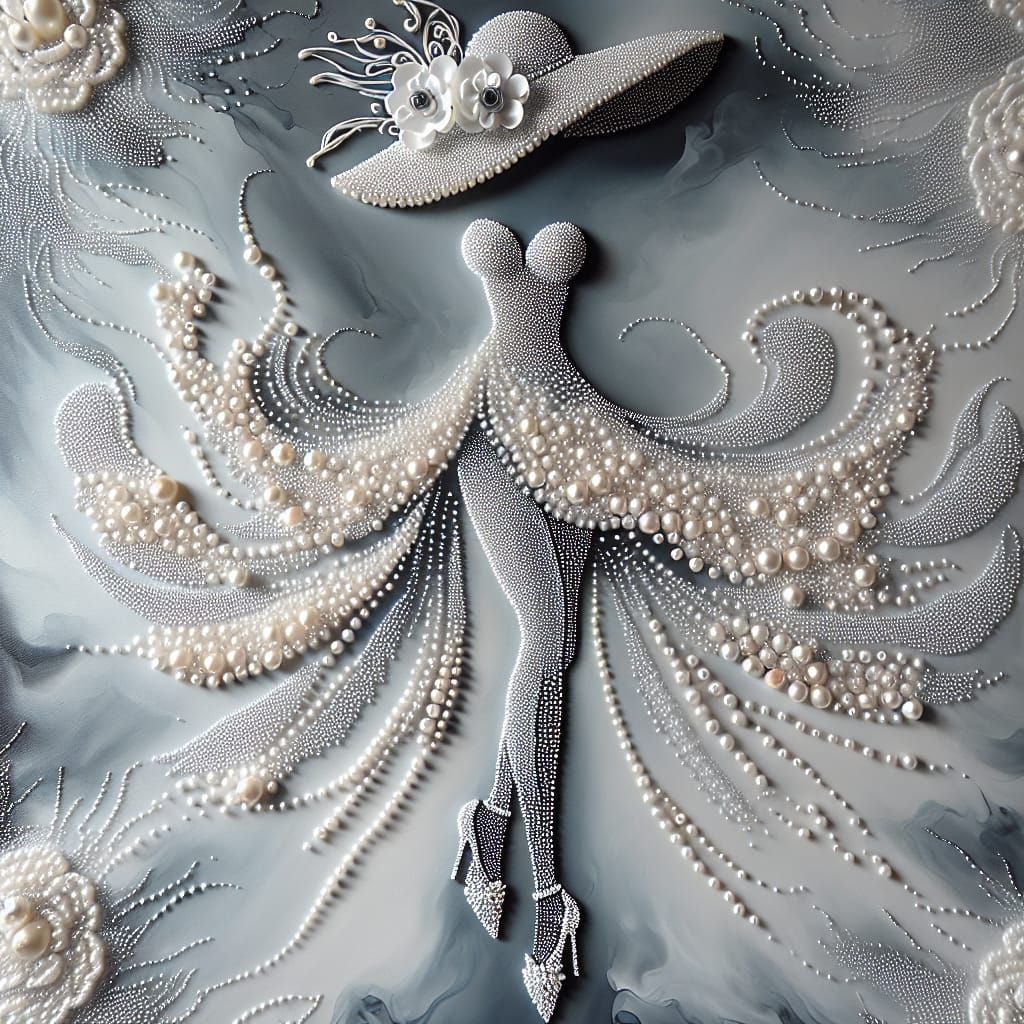 Pearlescent Woman in Dancing Shoes, Pointillism Style