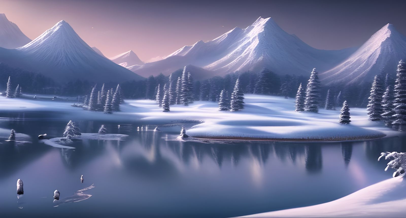 Japanese Mountain Winter Landscape: Hyper-Detailed Digital A...
