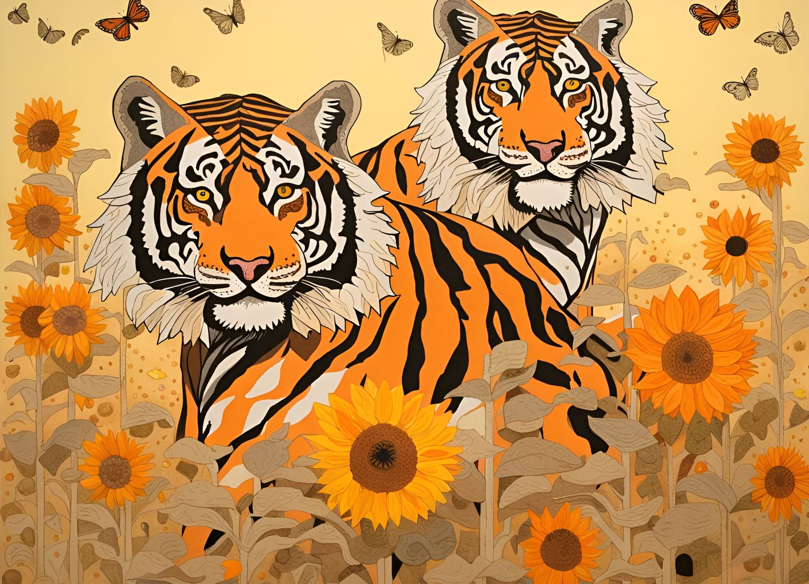 Tigers in a Sunflower Field