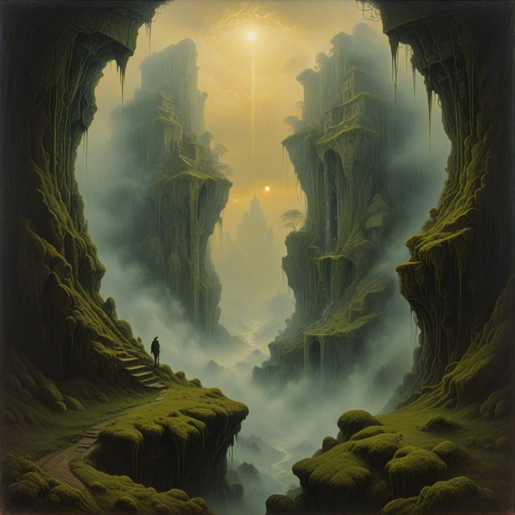 Ethereal Surreal Landscape with Twisted Rock Formations and ...
