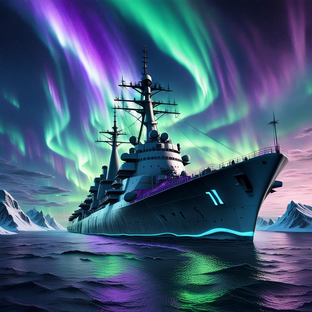 USS Philadelphia in Bermuda Triangle with Aurora