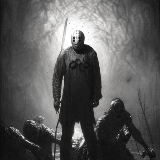 Jason Voorhees in Horror Art Style