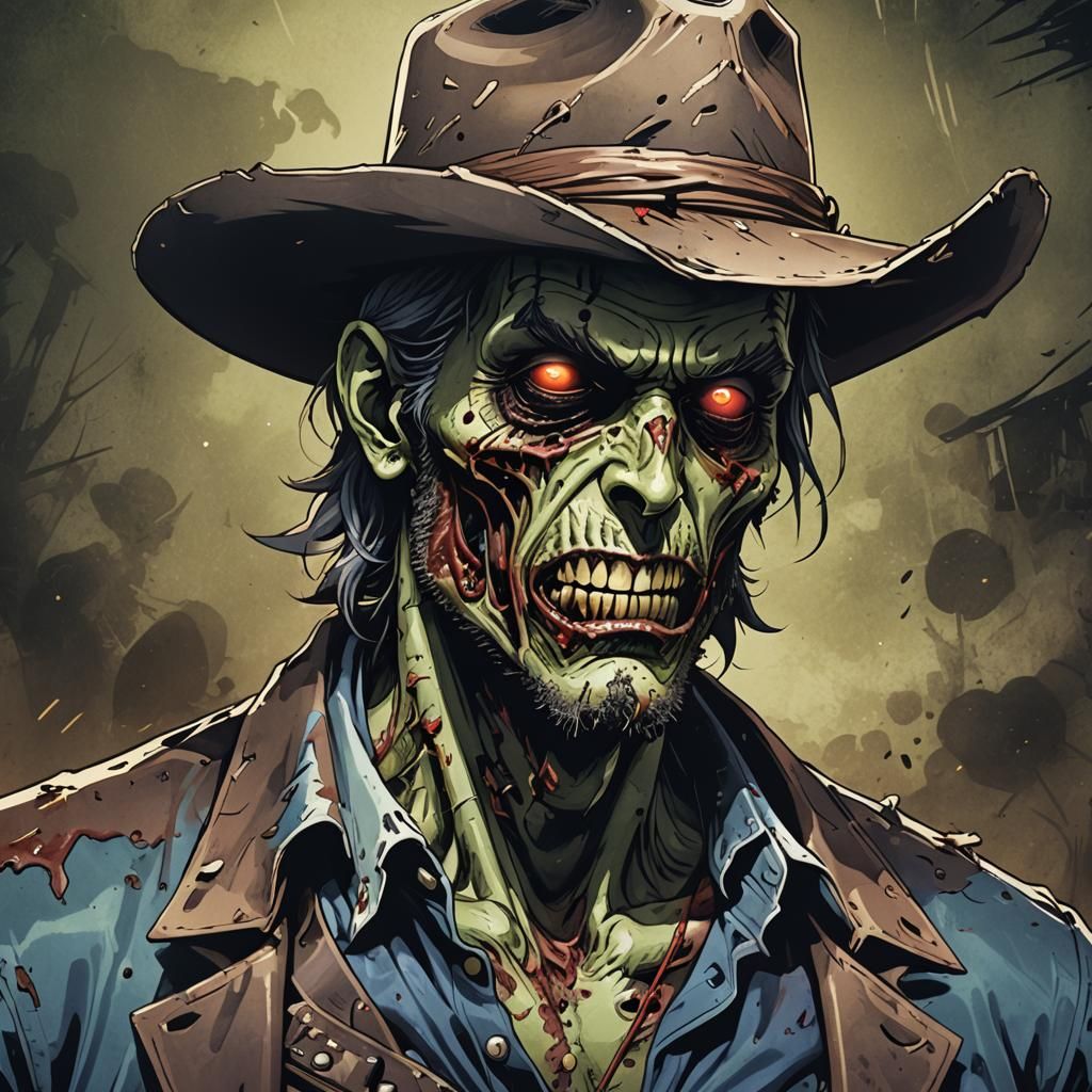 Zombie Cowboy Portrait in Anime Cel-Shaded Style