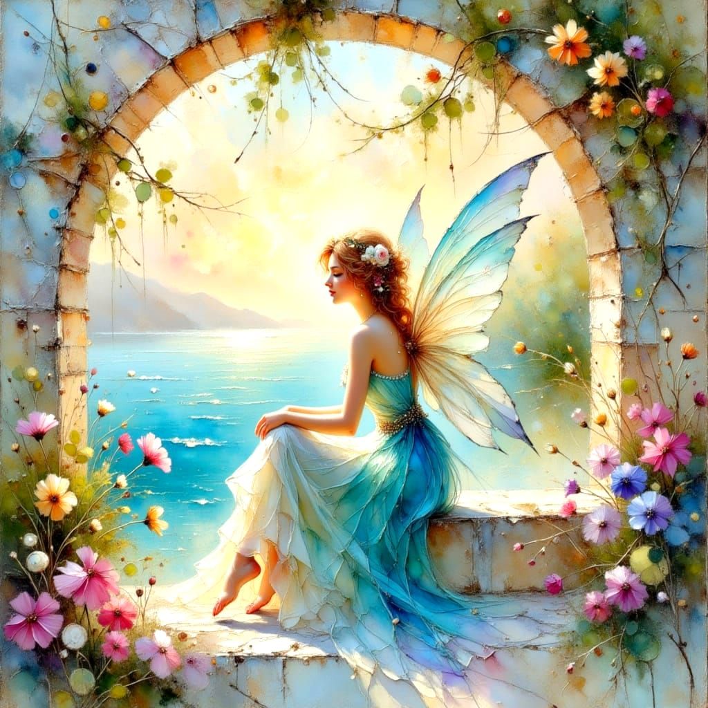 Ethereal Mediterranean Fairy in Oil Painting Masterpiece