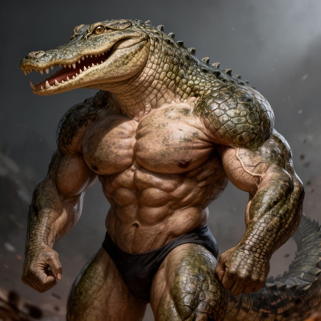 Bodybuilder Crocodile-Human Hybrid Character