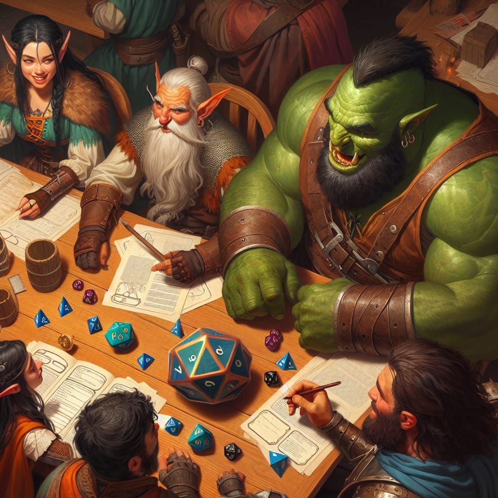 Several DnD companions sitting around a low wooden table wit...