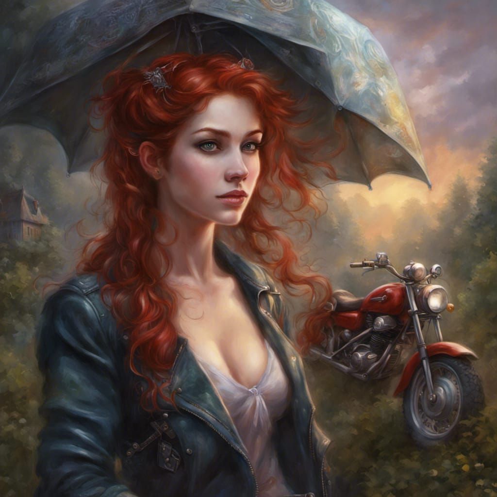 Redhead Biker in Ethereal Fantasy Style