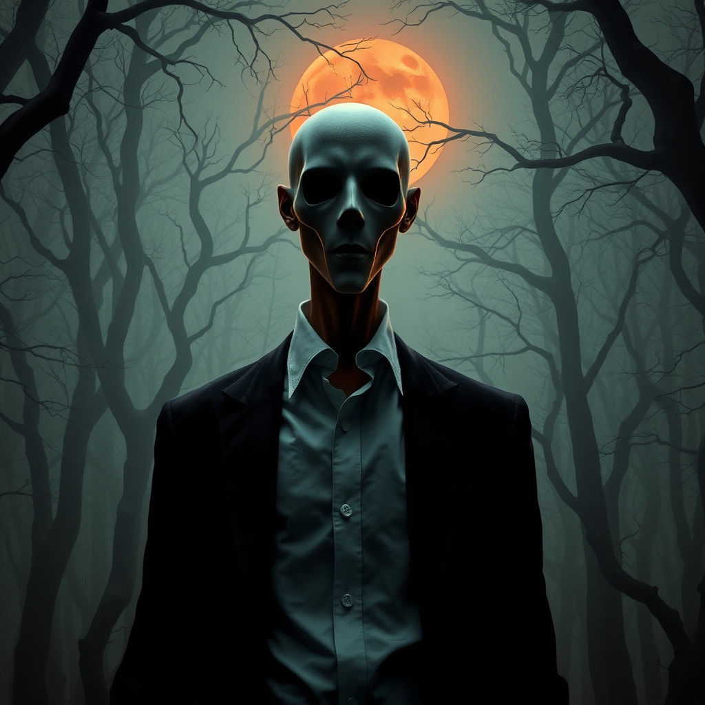 Ominous Figure in Woods Under Blood Moon