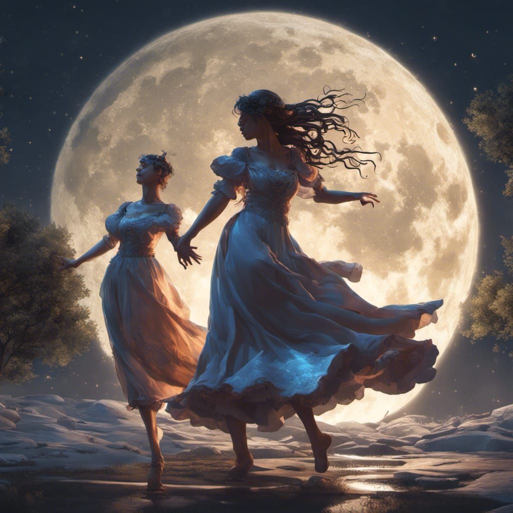Sisters Dancing in Moonlight: Digital Concept Art