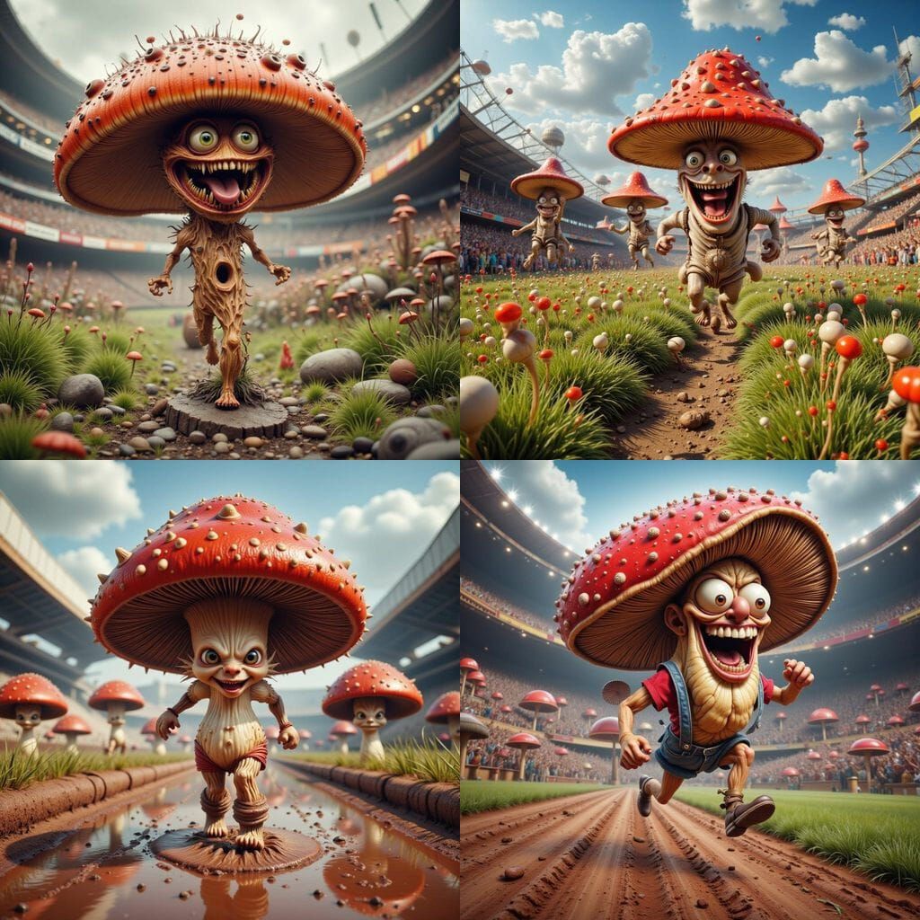 Surreal Mushroom Runs Marathon with Crazy Eyes