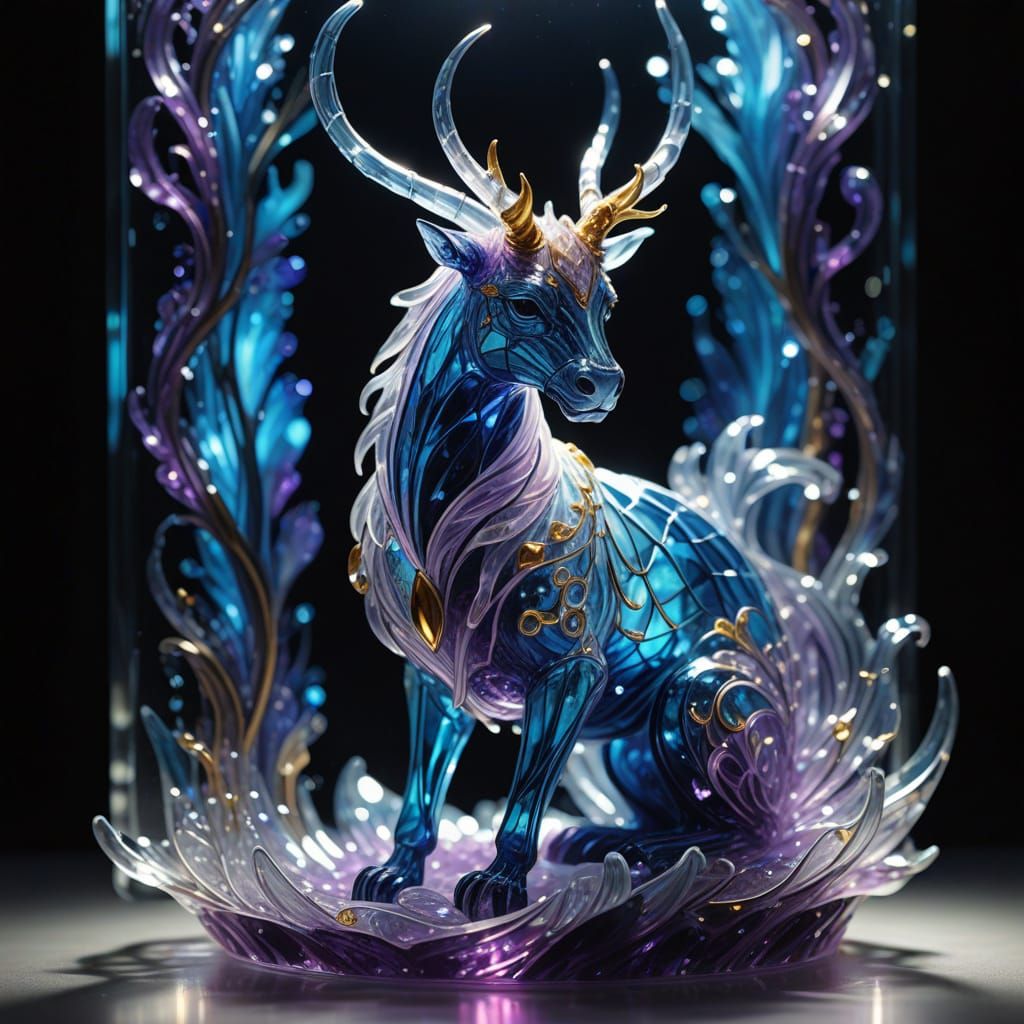 Ethereal Glass Mythical Creature Sculpture Glowing