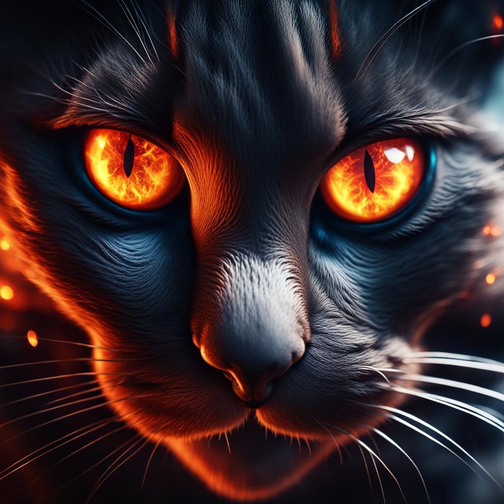Fiery Cat Eyes: Detailed Fantasy Concept Art