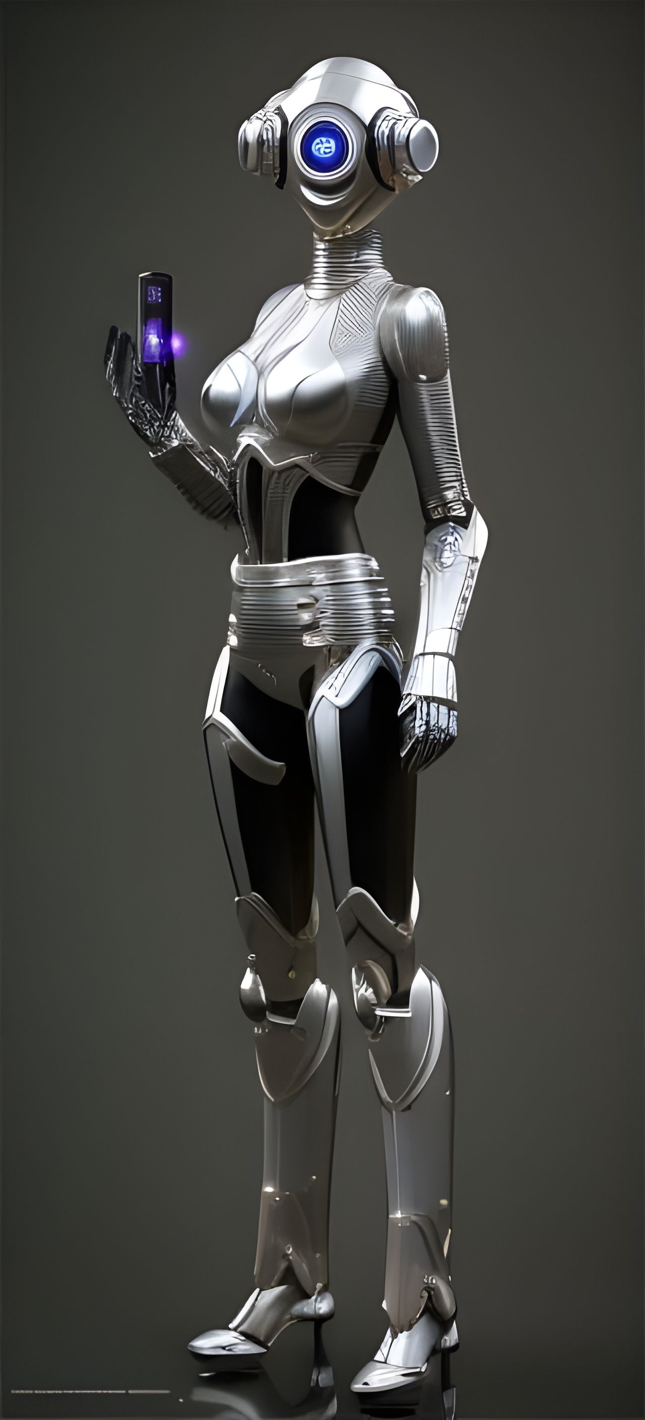 Retro-Futuristic Chrome Gynoid Robot Maid in VRay