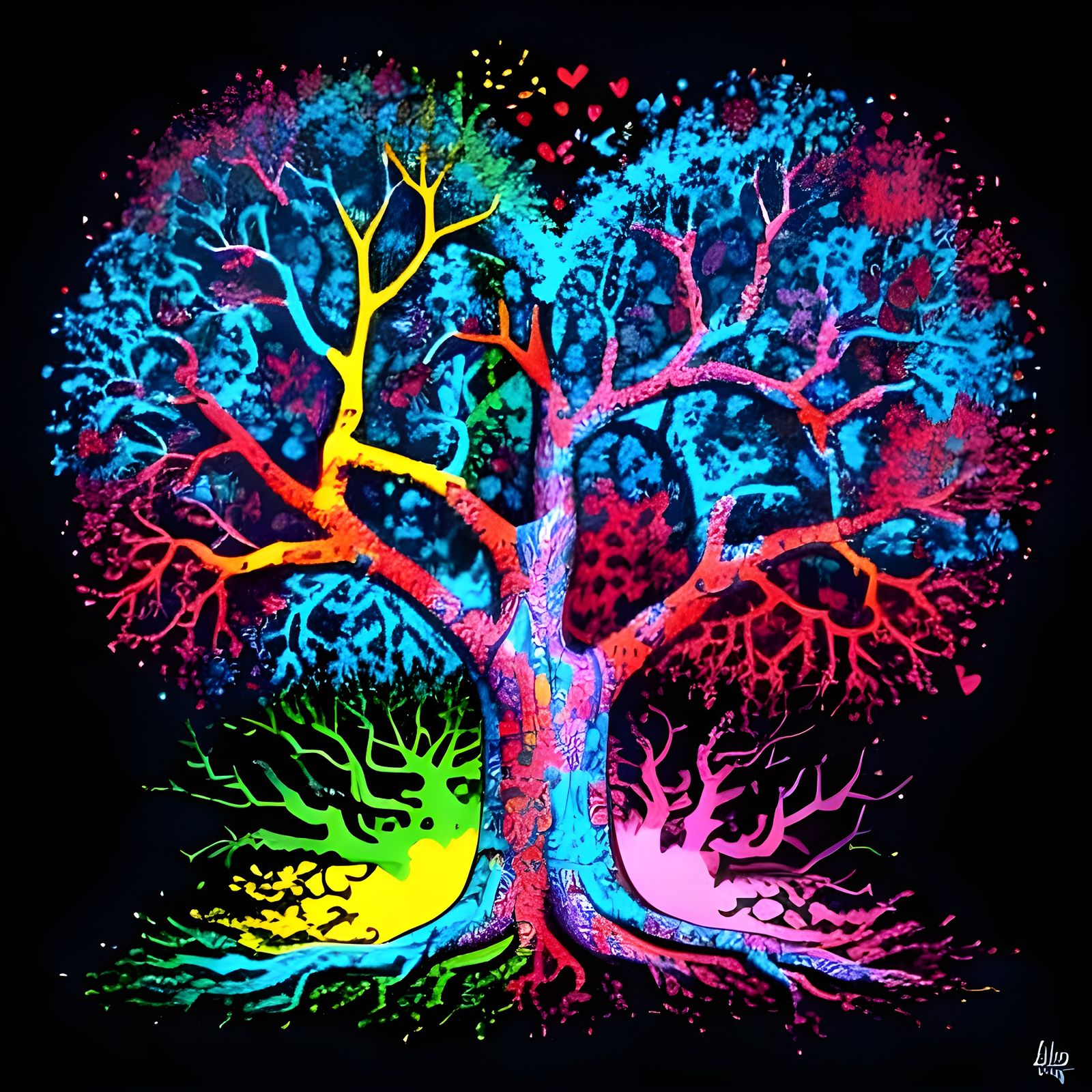 Vibrant Tree Blooms with Heart-Shaped Branches in Urban Stre...