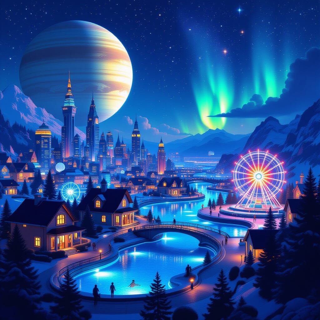 Lively Saturn City: Futuristic Homes & Celestial Views