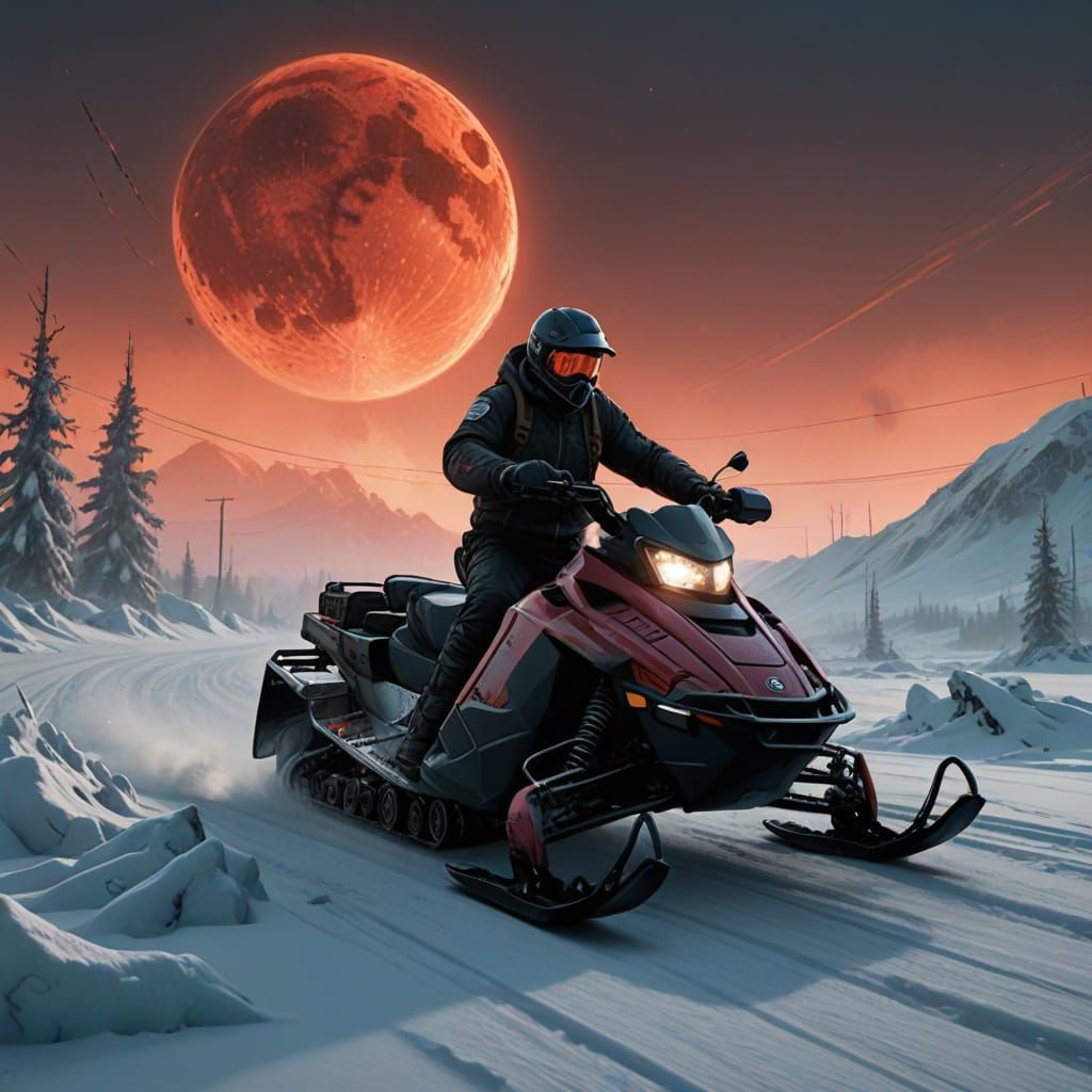 Blood Moon Snowmobile Rides Across a Haunting Tundra