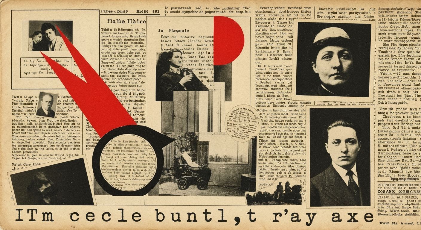 Dadaist Mechanical Blueprint Collage with Vintage Photos