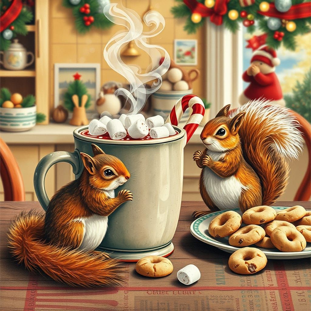 Winter Wonderland Scene with Squirrels and Christmas Delight...