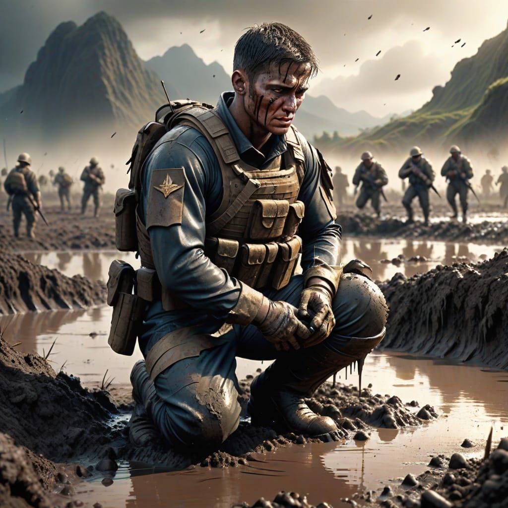 Soldier's Grief: A Cinematic Battlefield Scene