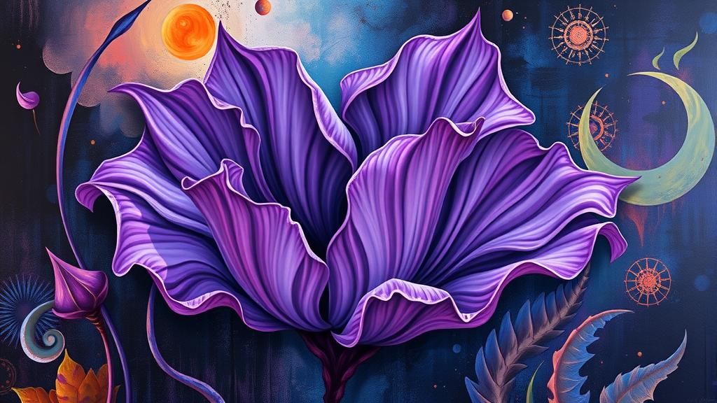 Surreal Purple Flower with Abstract Dreamlike Motifs