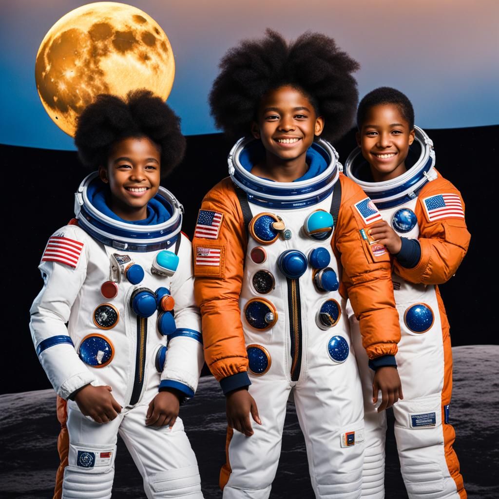 Teenagers on the Moon in Spacesuits
