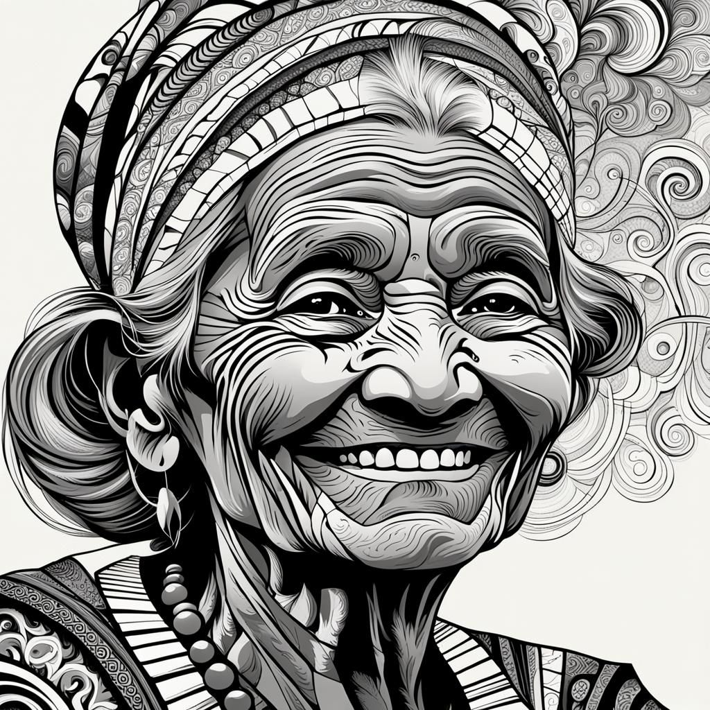 Smiling Tribal Lady Smoking: Abstract Vector Art
