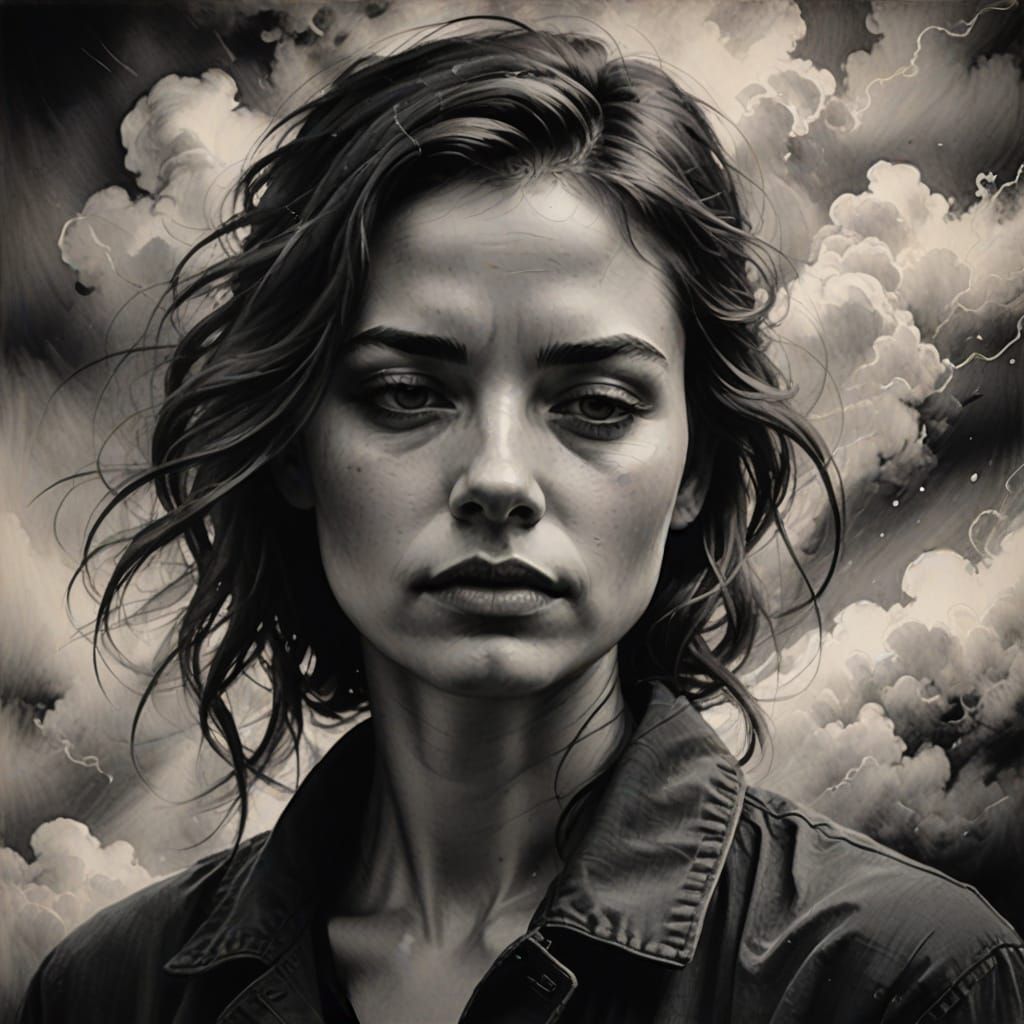 Charcoal Portrait of a Girl in Moody, Atmospheric Lighting