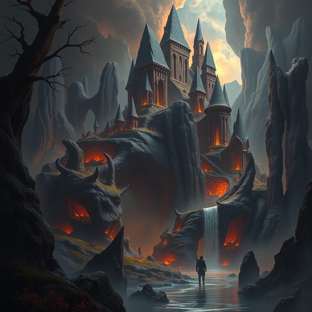 Epic Fantasy Realm in Vibrant, Dreamlike Colors