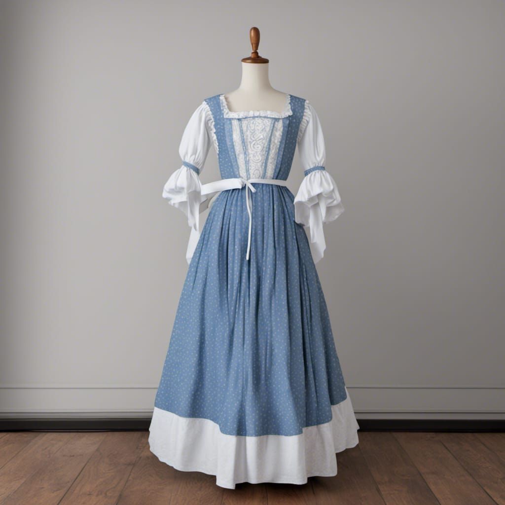 Rococo Blue Peasant Dress on Dress Form