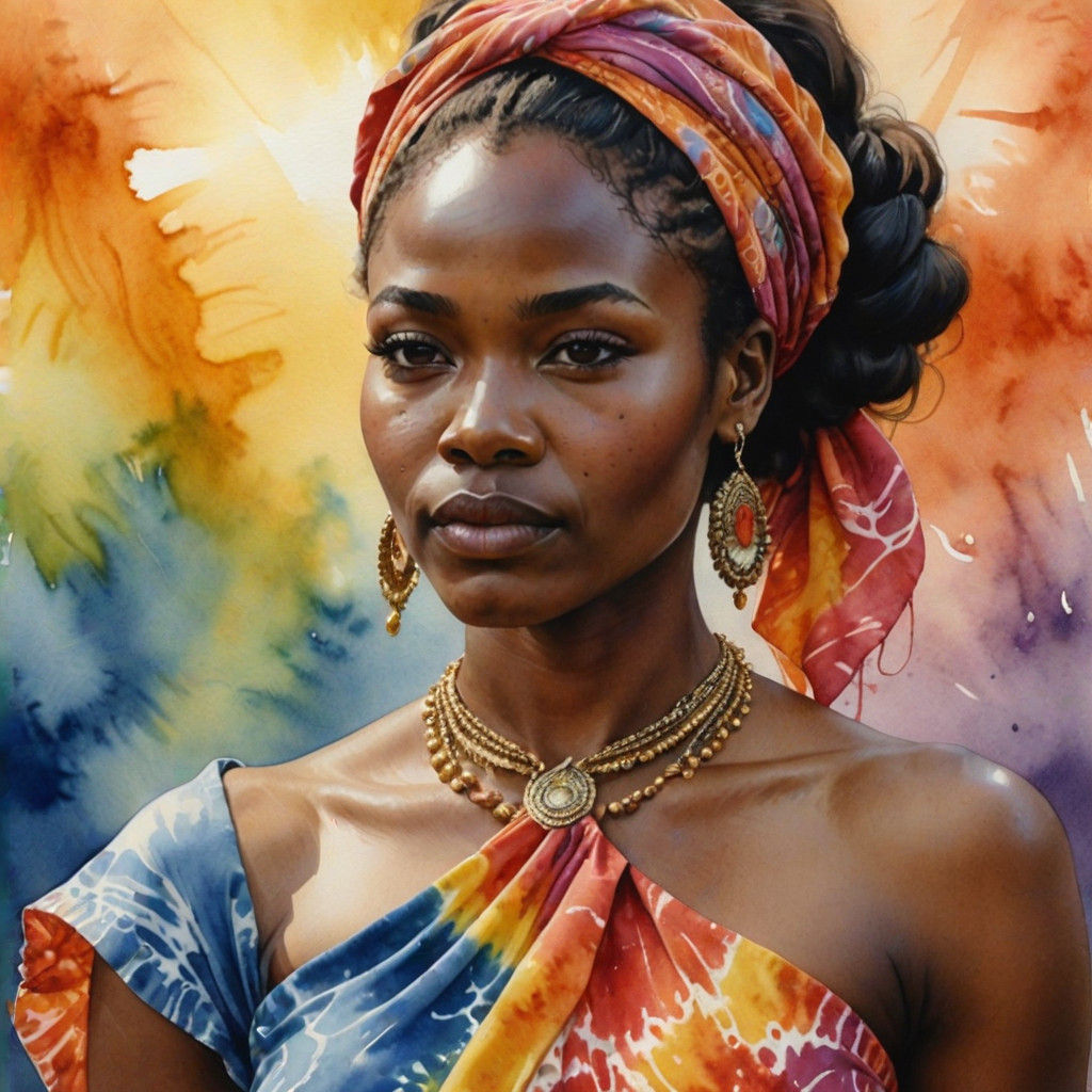 African Woman in Vibrant Tie-Dye Dress