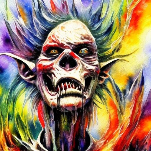 Gothic Goblin Nightmare in Watercolor Expressionist Style