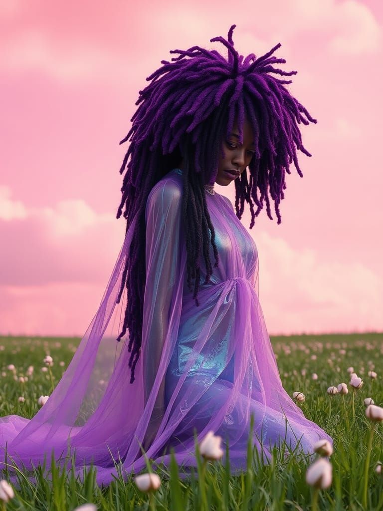 Violet Dreadlocks in a Surreal Digital Art Style