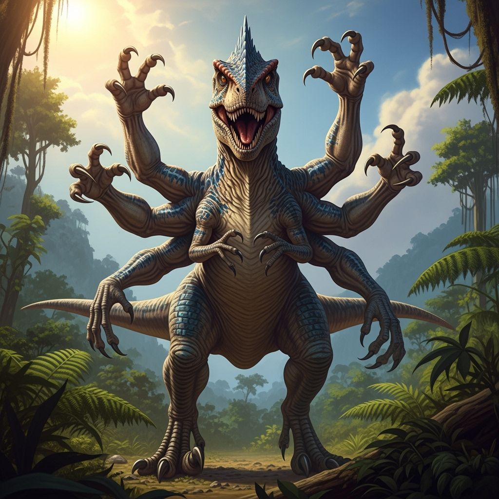 Six-Armed Hybrid Dinosaur Roaming Prehistoric Jungle