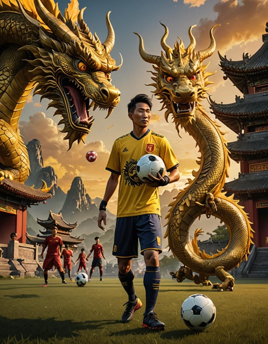 Football players of a yellow dragon club