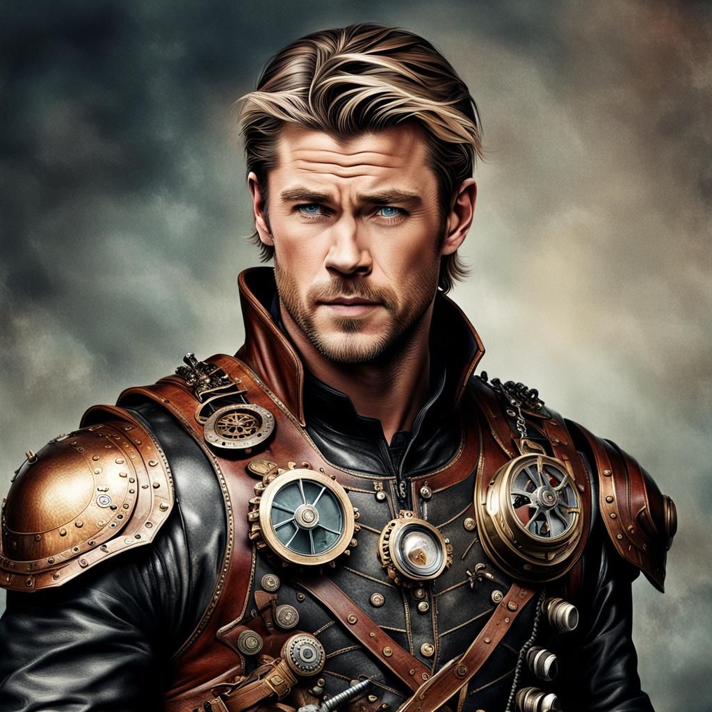 Chris Hemsworth Steampunk Portrait in Leather Armor
