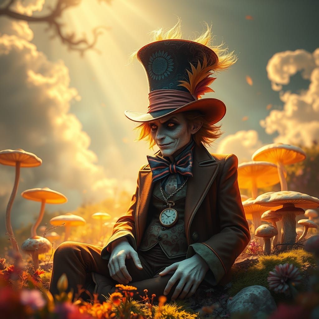 Whimsical Figure in Dreamlike Landscape