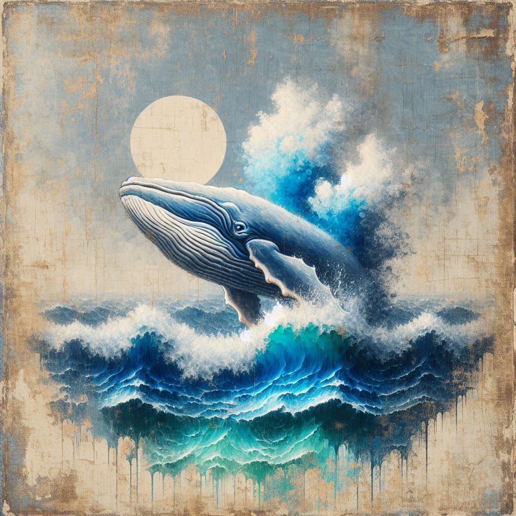 Vibrant Whale in Melting Oil Painting