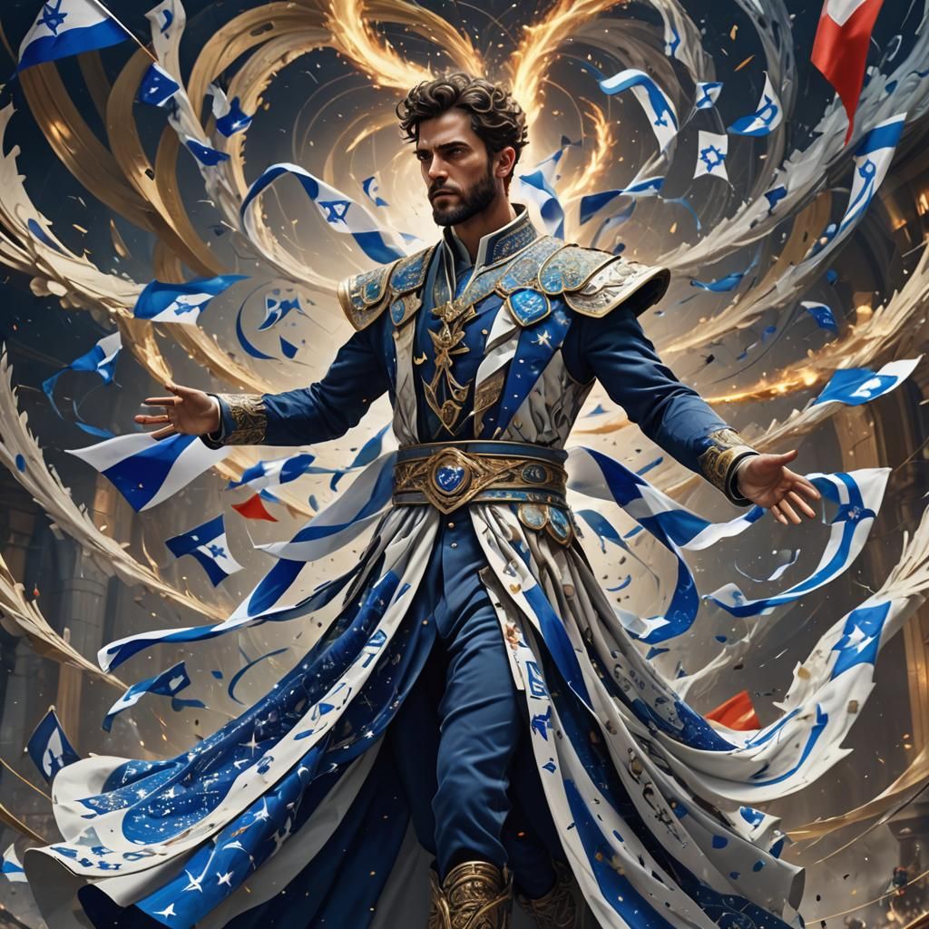Israeli Flag Dress in Swirling Fantasy Art