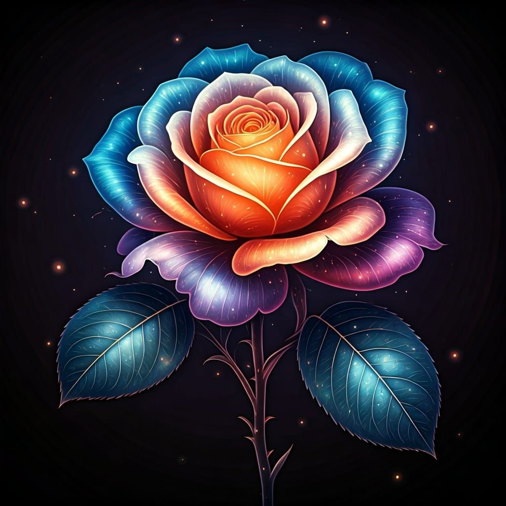 Luminous Rose with Cosmic Nebula Petals