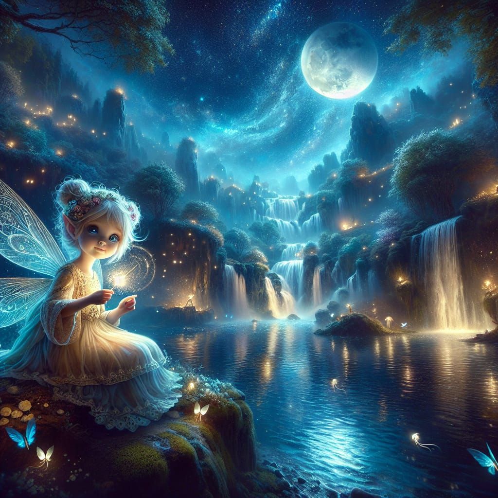 Magical Fairy in Moonlit Lagoon Concept Art