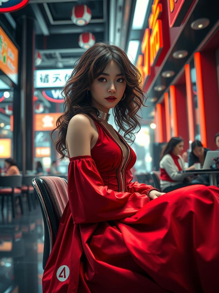 cyberpunk Ada Wong in a red dress