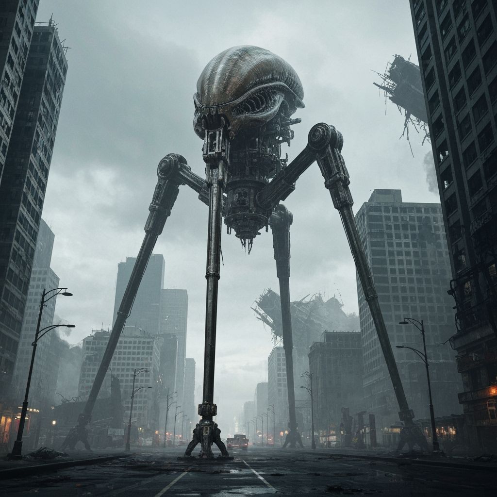 Apocalyptic City Dominated by Giant Alien Tripod