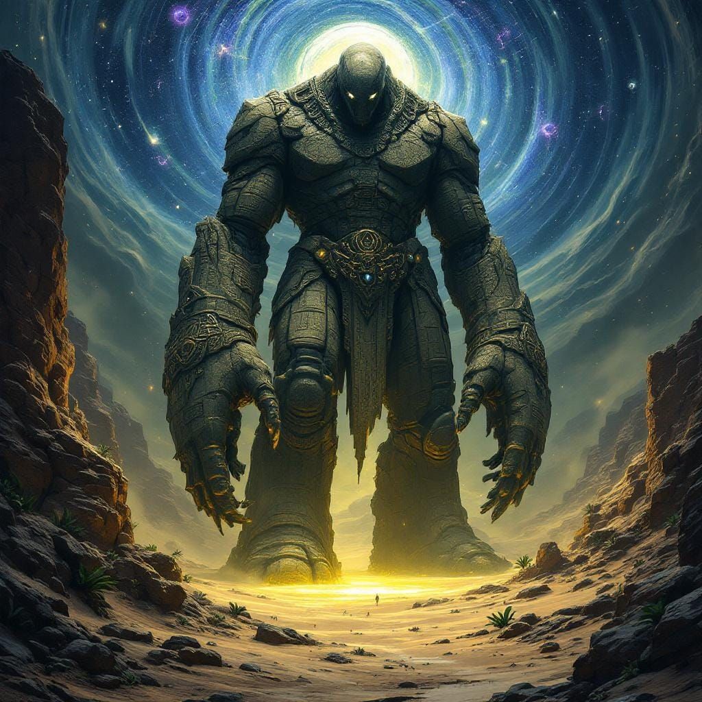 Ancient Stone Golem Guardian of Desert Oasis