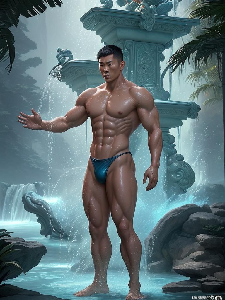 Triumphant Man in Fountain: Fantasy Concept Art