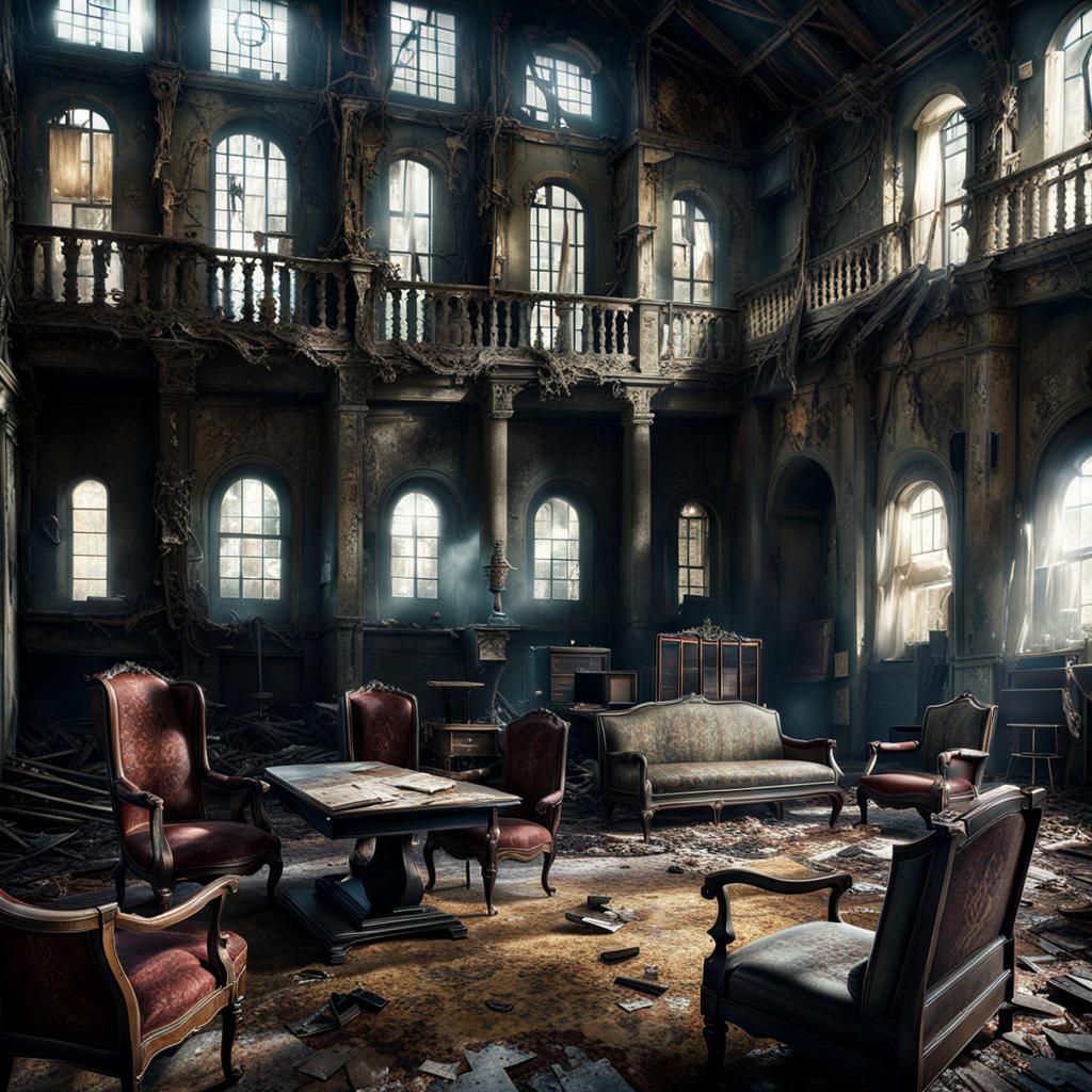 Dilapidated Asylum Ward in Digital Matte Painting Style