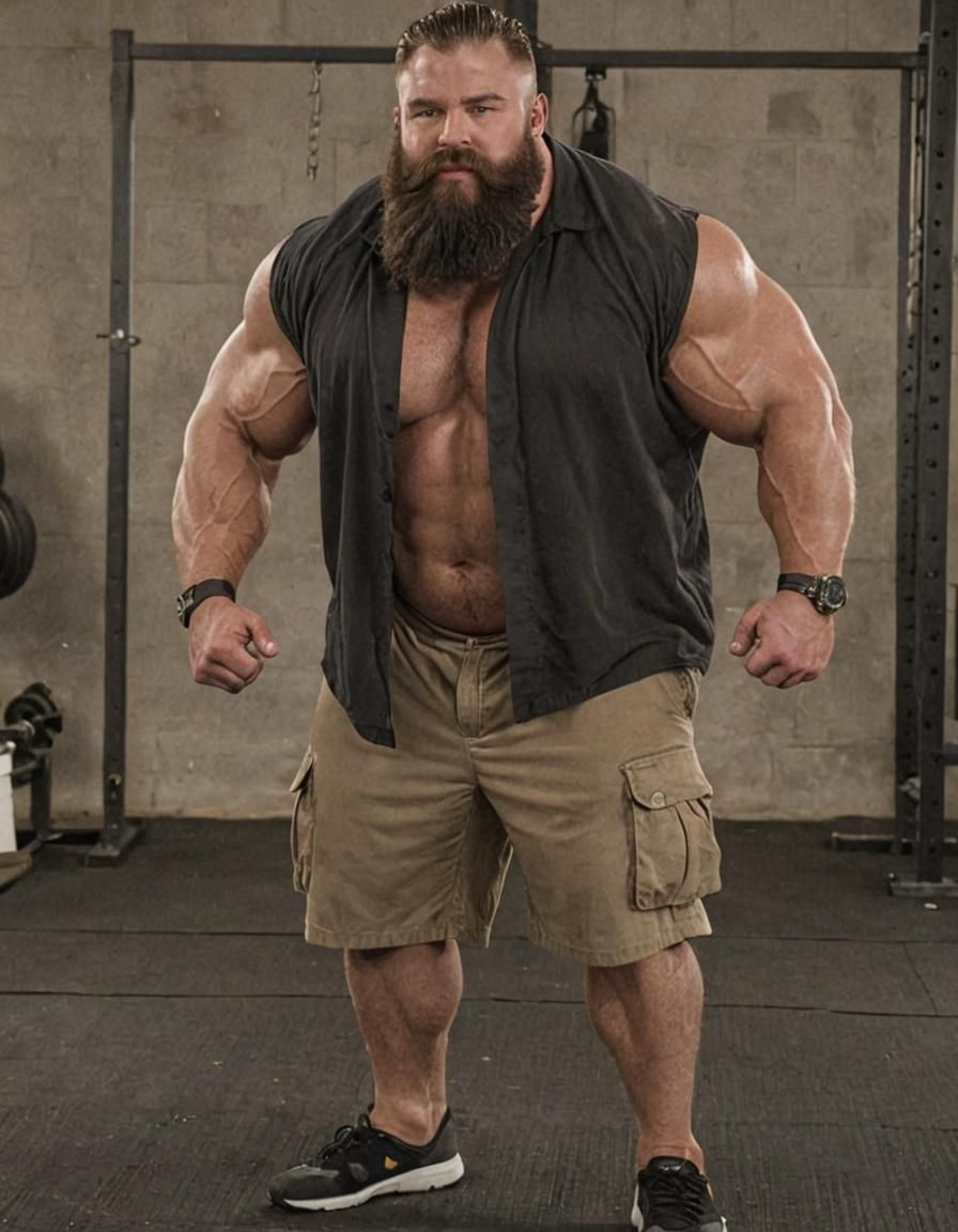 Pale Bodybuilder with Long Dark Beard