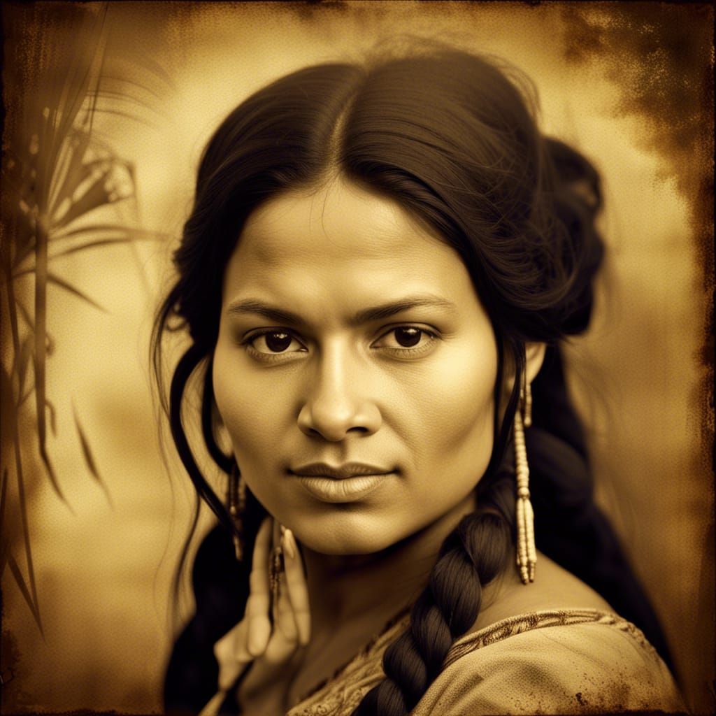 Beautiful 18th Century Amerindian Woman Portrait