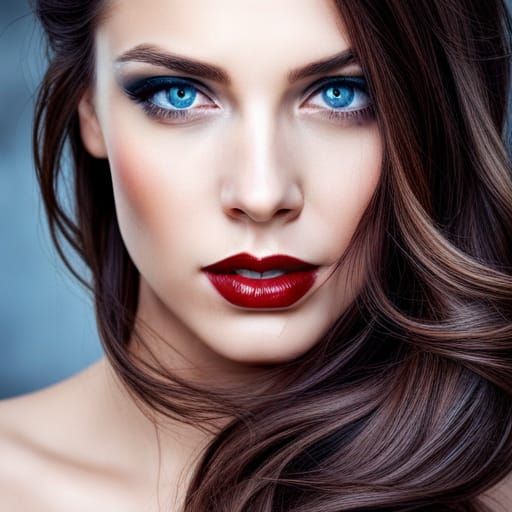 Glamorous Brunette with Blue Eyes in Hyperrealistic Style