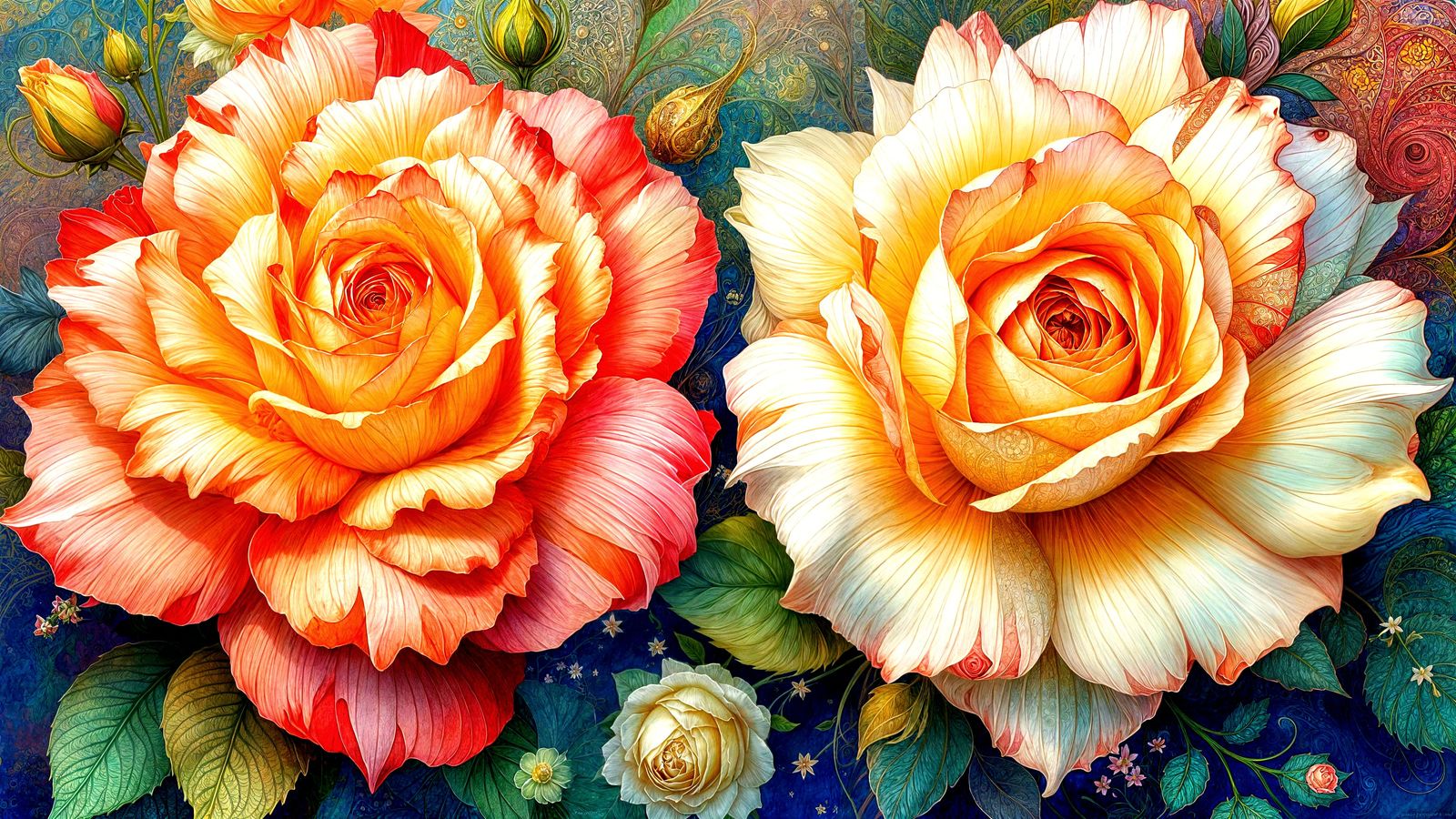 Surreal Roses with Paisley in Art Nouveau Style